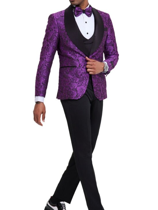 Tazzio Other - Purple/Black Floral Satin Shawl Lapel 3 Piece Fashion Men's Suit